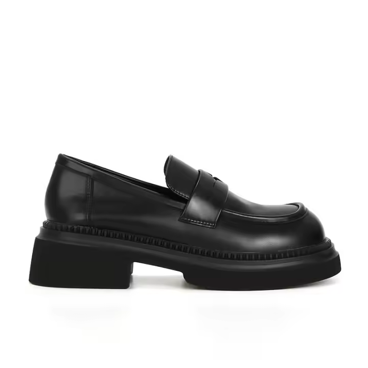 Mocasines perezosos de suela gruesa pulida retro, zapatos de cuero pequeños de gran tamaño para mujer - 1