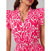 Vestido corto estampado con cuello en V, estilo europeo y americano, elegante y con temperamento, para mujer, verano 2025 - details 5