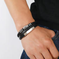 Pulseras de cuero de moda para hombres, pulsera de acero inoxidable de, cuerda trenzada multicapa, regalos de joyería masculina - details 2
