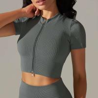 Hamidou-Camiseta deportiva con cremallera para mujer, Top elástico ajustado y transpirable, ropa deportiva para gimnasio, correr y Yoga - details 36