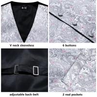 Chaleco de seda sólida para hombre, corbata de color champán, rosa, azul, verde, morado y rojo, gemelos de pañuelo, clips formales para boda y negocios - details 16