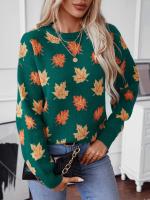 Jersey de punto con patrón de hoja de arce para mujer, jersey de cuello redondo, Top de otoño e invierno, nuevo - details 1