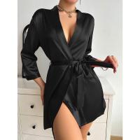 Pijamas de verano para mujer, estilo europeo y americano, delantal de gasa, albornoz sexy, vestido tejido a mano de seda helada. - details 12