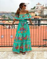 Nuevo vestido largo con vuelo y estampado de flores rojas de un hombro para primavera y verano 2025 - details 21