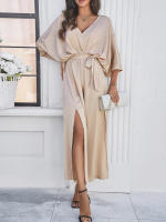 Vestido de mujer con cuello en V y mangas, elegante estilo bohemio - details 2