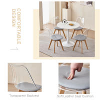 Un juego de 4 sillas de comedor modernas transparentes con patas de madera de haya tapizadas en cuero para sala de estar, cocina, oficina y salón. - details 3