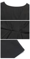 Vestido casual de mujer con cuello en V, manga corta, cintura alta, falda acampanada en negro - details 9