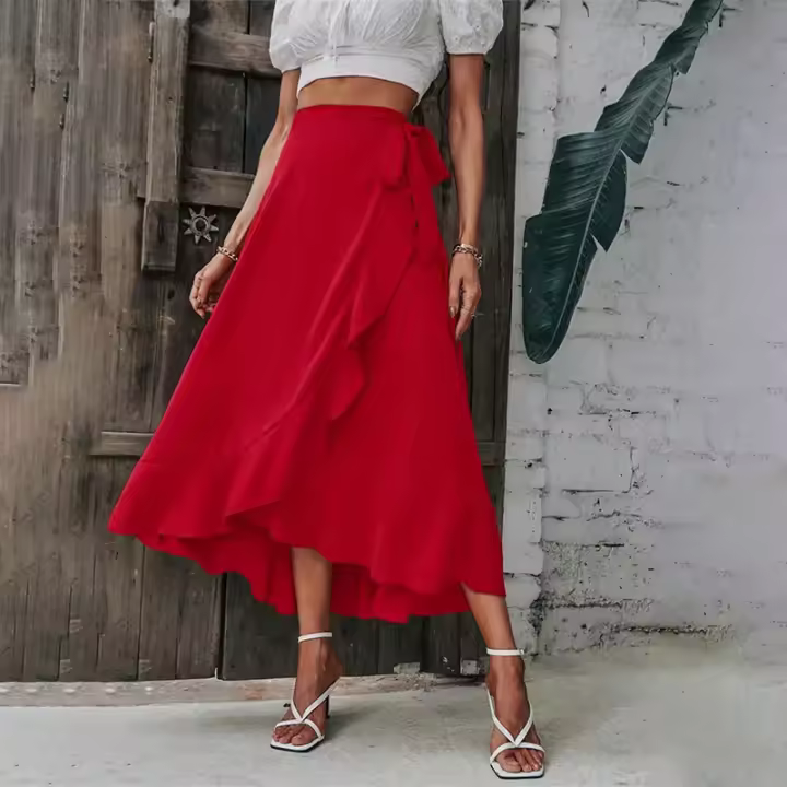 Falda de Mujer de Color Sólido de Moda Borde Irregular Adaptable para Primavera/Verano Vestidos - 1