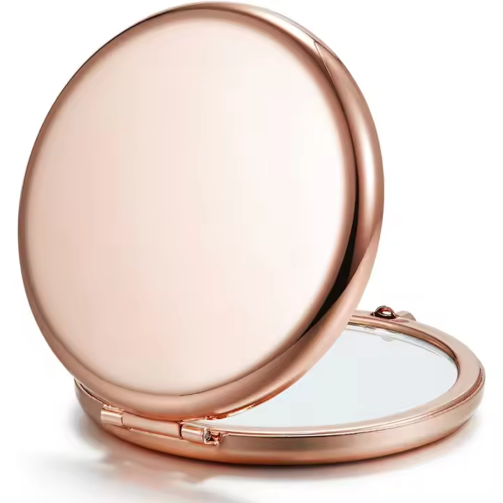 Espejo Compacto de Maquillaje para Bolso de Scttomon Espejo de Metal Doble Cara 1X/2X Espejo Redondo de Oro Rosa - 1