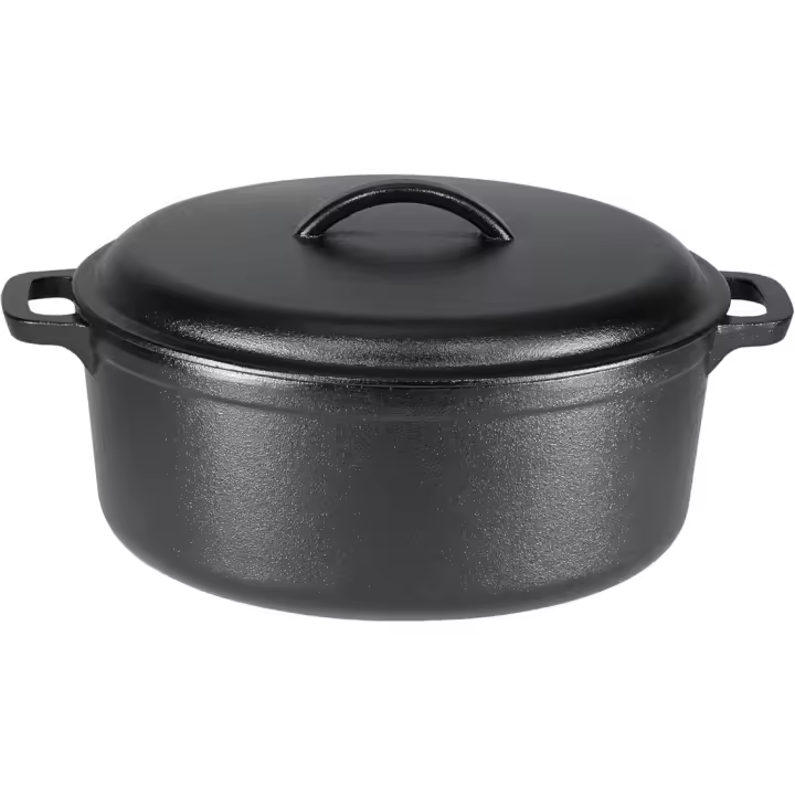 Horno holandés de hierro fundido pretratado con asa doble, Redondo, 6,62 l, Negro - 1