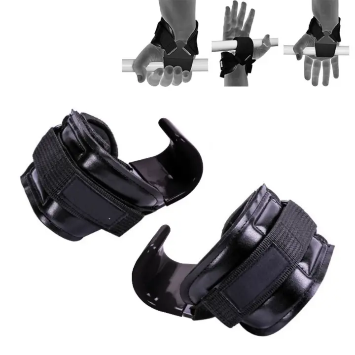 Correas de elevación tipo gancho SBR, gancho de agarre de elevación de peso antideslizante ajustable, protector de muñeca auxiliar suave y estable, 1 par - 1