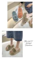 Zapatillas de piel de fondo grueso de gran tamaño para mujer, pantuflas de felpa cálidas para interiores, otoño e invierno, nuevas para el hogar - details 7