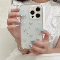 INS Japón Corea plata Bowknot teléfono caso para iPhone 16 15 14 13 12 11 Pro Max X XS XR 7 8 Plus chica epoxi claro brillo cubierta - details 3