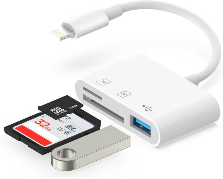 Adaptador 3 en 1 L a lector de tarjetas SD TF para iPhone 15 14 13 12 Pro Max, memoria de cámara OTG - 1