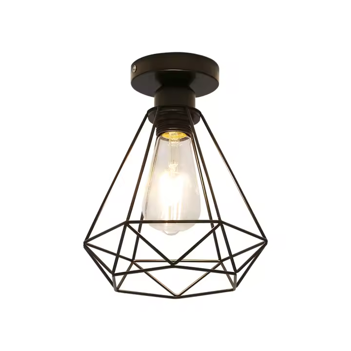 Plafón de Techo Metal Negro Vintage GOECO, E27 Sin Bombilla,  Máx 60W, Iluminación Interior para Pasillo, Comedor, 25*20*20 CM - 1