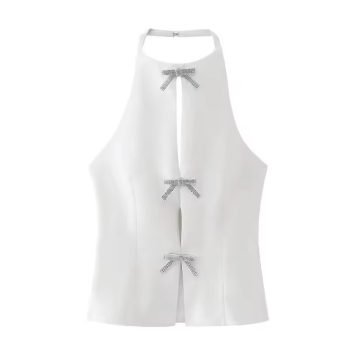 BUNO-Top de verano para mujer, joyería con lazo, decoración, cuello colgante, Top sin mangas, bonito Top con tirantes para mujer 2025 - 1