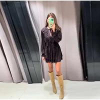 Minivestidos elegantes con cuello en V y volantes para mujer, vestido informal holgado con cordones de manga larga para mujer, batas elegantes de calle alta para primavera 2025 - details 7