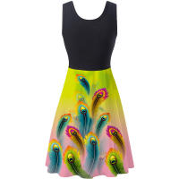 Vestido de verano sin mangas con cuello redondo y estampado Digital para mujer - details 23