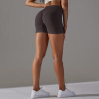 Hamidou pantalones cortos deportivos para mujer, Shorts de Yoga con cintura cruzada, gimnasio, entrenamiento, correr, cintura alta, realce de cadera, sin costuras, Fitness - details 19