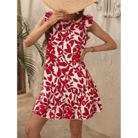 Vestido de verano para mujer con cuello redondo, manga con volantes y estampado de volantes - details 16