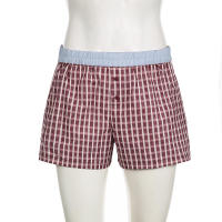 Pantalones cortos básicos cómodos e informales sueltos con botones de cintura elástica tejidos a rayas de verano para mujer - details 49