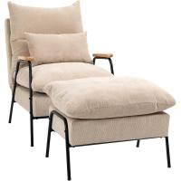 Reclinable con respaldo ajustable tapizado en pana, marco de acero y cojines para salón dormitorio 68x91,5x88 cm beige - details 0