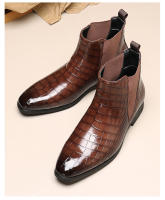 Patrón de cocodrilo británico las botas de los hombres cubren los pies retro cabeza puntiaguda - details 2