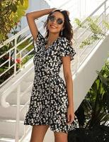 Mujer vestido casual manga mosca con cordón cuello en v playsuits con bolsillo pantalones cortos mono corto vestidos jumpsuits - details 3
