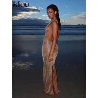 Vestido Largo Brillante de Kliou Mango de Espalda Transparente Elegante para Mujeres en Verano - details 13