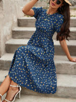 Vestido de mujer, novedad de verano 2025, vestido de longitud media acampanado a la moda con cintura alta y flores redondas para mujer - details 38