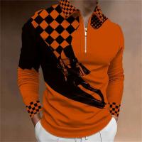 Polo para hombre Camisa de golf estampada a cuadros 3D Manga larga Cremallera Ropa deportiva Moda Ropa de calle Diseñador - details 4
