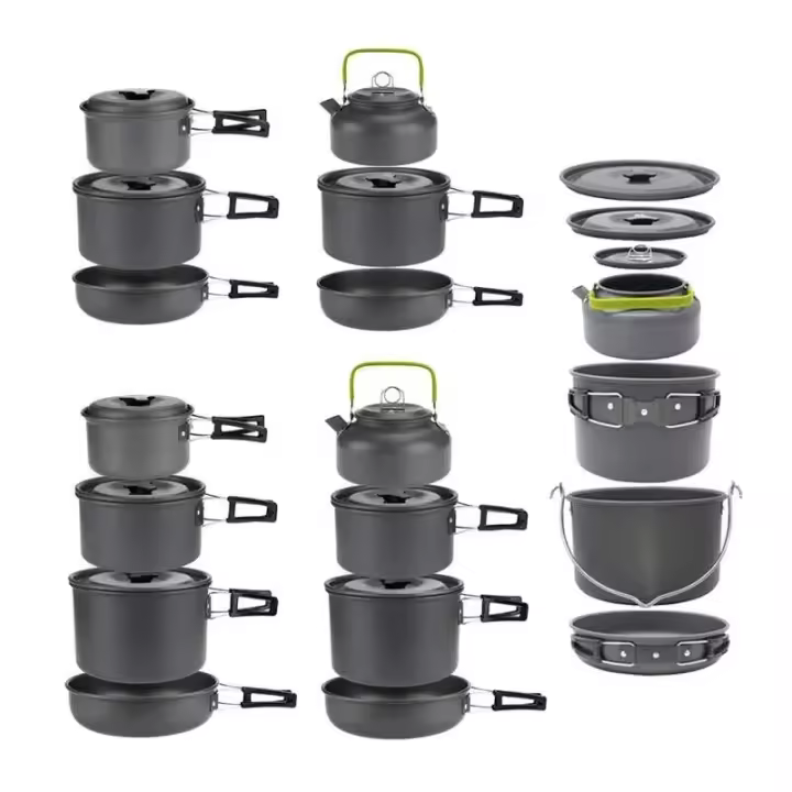 Juego de utensilios de cocina para 1-7 personas, olla y sartén portátiles livianos con bolsa de transporte, perfecto para acampar al aire libre - 1