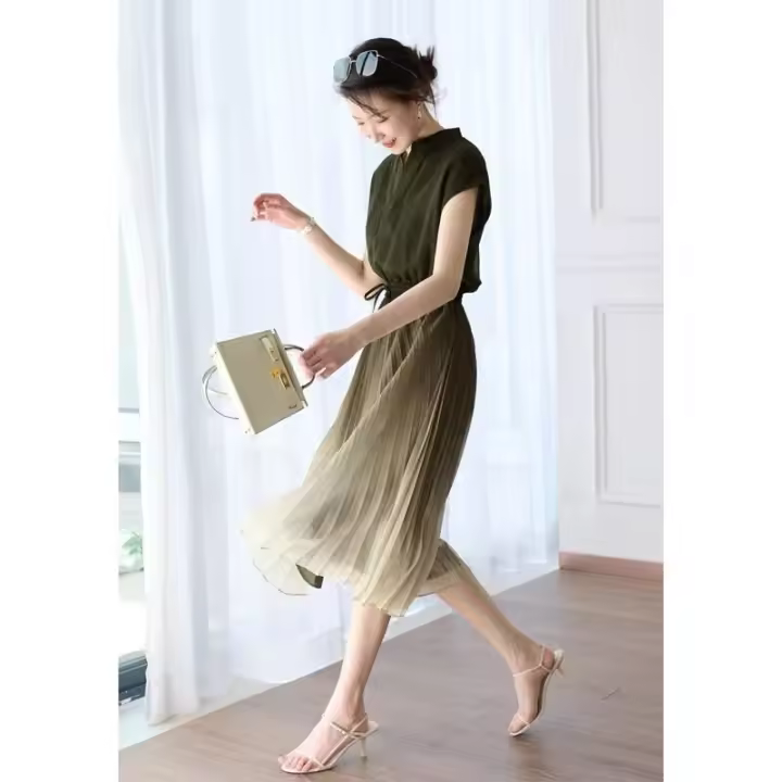 Elegante Falda Larga de Cintura Tejida Diseño de Estilo Francés de Alta Gama Moda para Mujeres - 1