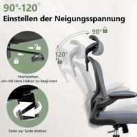 Silla de oficina ergonómica, silla de ordenador, soporte lumbar ajustable, reposacabezas 3D y reposabrazos plegables, respaldo de malla transpirable, 300 lbs (gris oscuro) - details 3