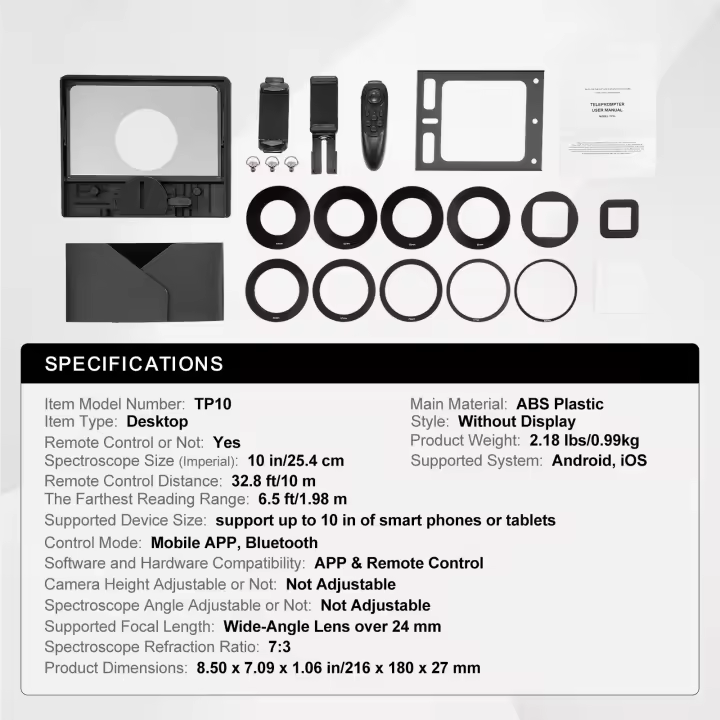 SucceBuy Teleprompter, aleación de aluminio de 10", aviso de escritorio con espectroscopio ajustable y control remoto, para YouTube, Twitch, Zoom, DSLR/cámara web/teléfono inteligente, grabación de video/transmisión en vivo - 1
