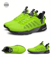 CLOHOO Zapatillas de deporte de punto transpirables para hombre con suela MD acolchada gruesa: comodidad para todas las estaciones, detalles en verde neón/negro, tracción duradera para deportes y uso casual, calzado cómodo, diseño de zapato elegante, - details 20