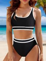 Conjunto de Bikini de cintura alta para mujer, traje de baño Sexy deportivo de 2 piezas, ropa de playa negra, 2024 - details 2