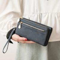 Cartera de Mujer de Cuero con Pulido Dull de Gran Capacidad Billetera de Doble Cierre Clutch Wristlet Cartera de Teléfono Monedero Porta Tarjetas Multiporo - details 3