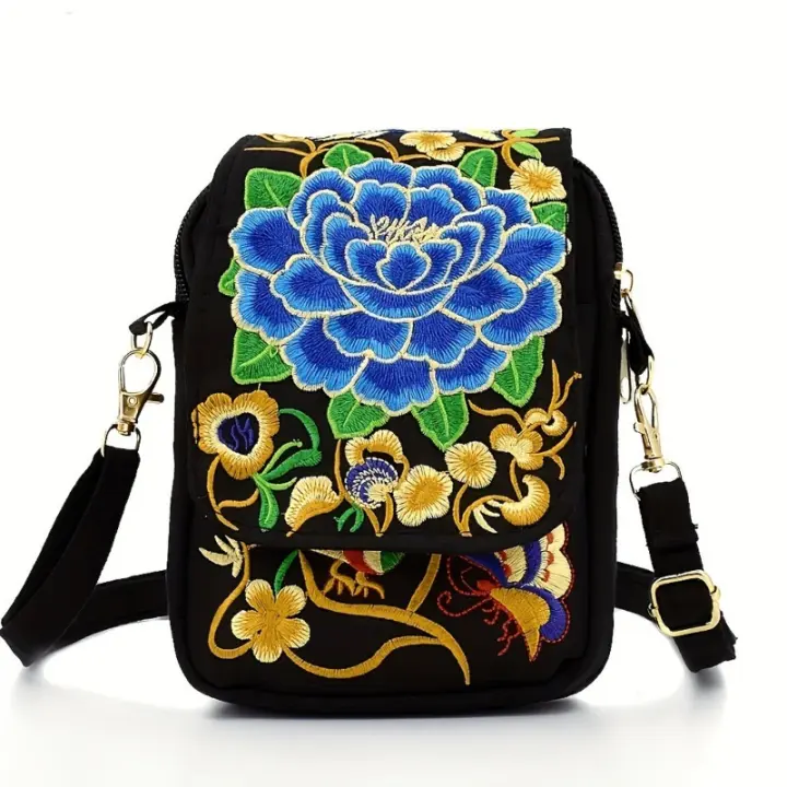 Mochila Viaje Mujer, Mini Bordada, Estilo Étnico, para Teléfono y Monedas - 1