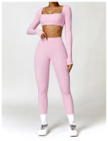 Conjunto de Yoga para Mujer de Manga Larga y Ajustado Traje Deportivo de Fitness de Cintura Alta Secado Rápido Top Largo + Leggings Material Exterior de Nylon Adecuado para Primavera/Verano - details 20