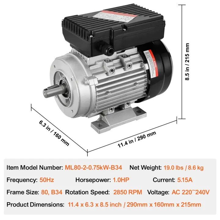 Motor eléctrico SucceBuy, motor de compresor de aire monofásico, rotación CW/CCW para maquinaria agrícola y equipos generales - 1