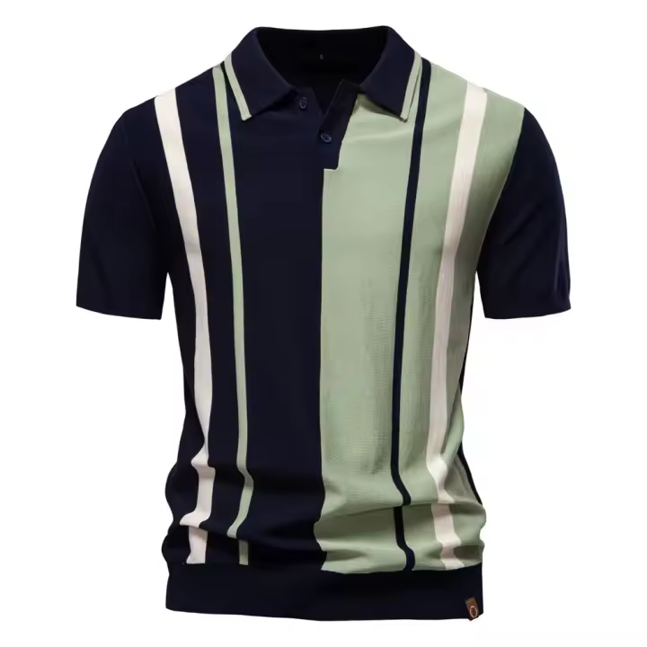 Polo de malla a rayas para hombre, para tela transpirable de alta calidad, Polos informales elegantes para hombre - 1