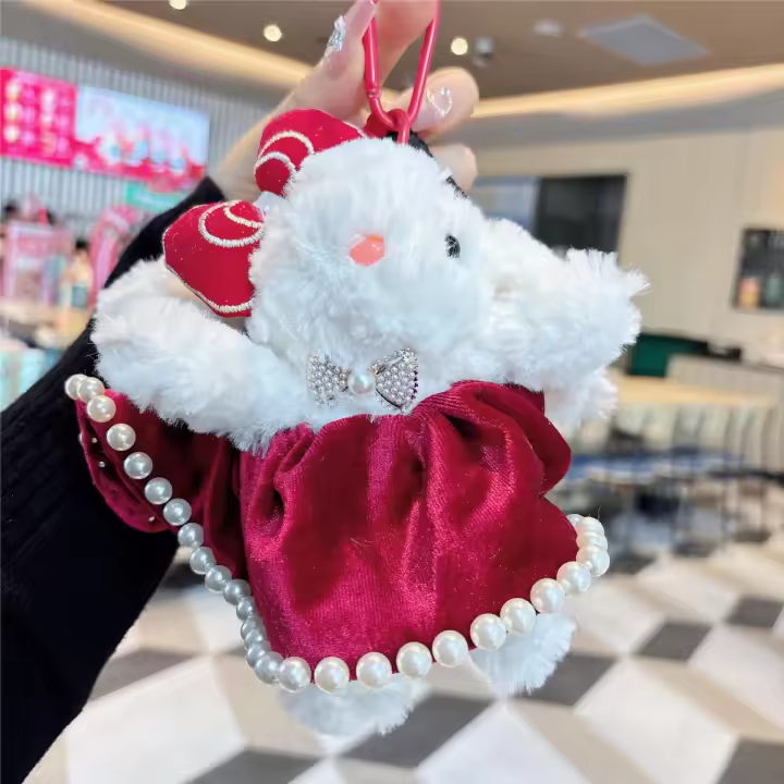 Nuevo Conjunto bonito de pareja, llavero de muñeco de peluche de conejo de orejas caídas y oso Sherry - 1