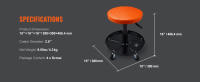 SucceBuy Taburete mecánico, asiento de garaje con ruedas neumáticas de 250 libras, altura ajustable de 22 a 28 pulgadas, taburete de taller con ruedas acolchado con bandeja para herramientas, para garaje, tienda, reparación de automóviles, negro + naranja - details 1