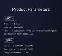 Baseus Cargador portátil 20000mAh PD 22.5W-65W Carga rápida, Batería externa, Conector micro USB - details 17