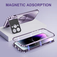 Funda a prueba de golpes de aleación de aluminio para iPhone 14 Pro Max 13 Pro Max, protección de cámara de Metal, soporte, cubierta transparente, parachoques magnético - details 6