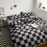 Juego de funda nórdica a cuadros negra y gris, ropa de cama Reversible con rejilla geométrica, funda de edredón suave para niños, adolescentes y adultos, decoración de dormitorio - details 1