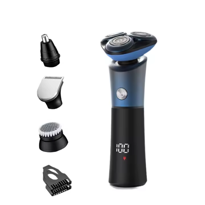 Afeitadora eléctrica 4 en 1 para hombres, cortadora de pelo de nariz, limpiador facial, impermeable, recargable por USB, pantalla Digital - 1