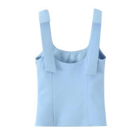 TRAFZA 2025 moda Mujer High Street cremallera lateral Slim Tops Mujer verano Sexy sin mangas arco cuadrado cuello sólido Sling Top Mujer - details 5