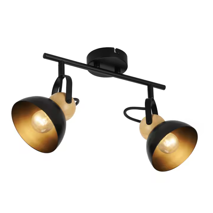 CBJKTX Foco de techo vintage negro de 2 llamas E27 350 °   Lámpara de pasillo de metal industrial retro ajustable - 1